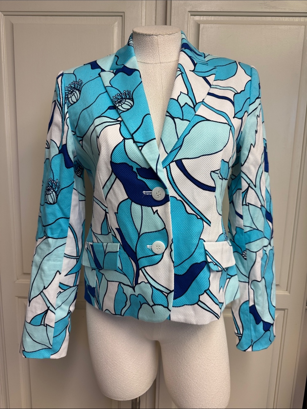 Blue Floral Print Notch-Lapel Blazer Sz 4